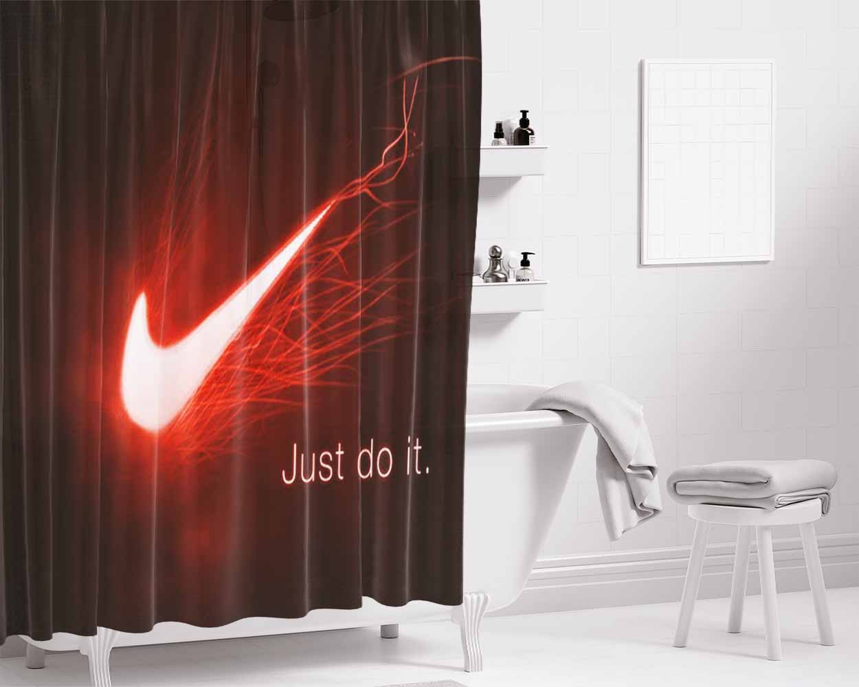 Nike Just Do It Red Aura Logo Bathroom Shower Curtain Fabric Waterproof | 66 X 72 Inch