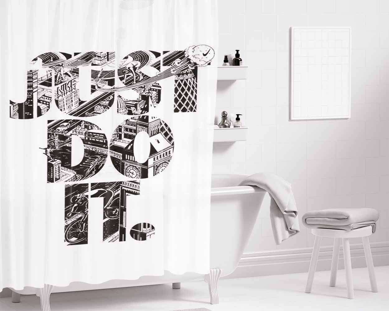 Nike Just Do It Type Bathroom Shower Curtain Fabric Waterproof | 66 X 72 Inch