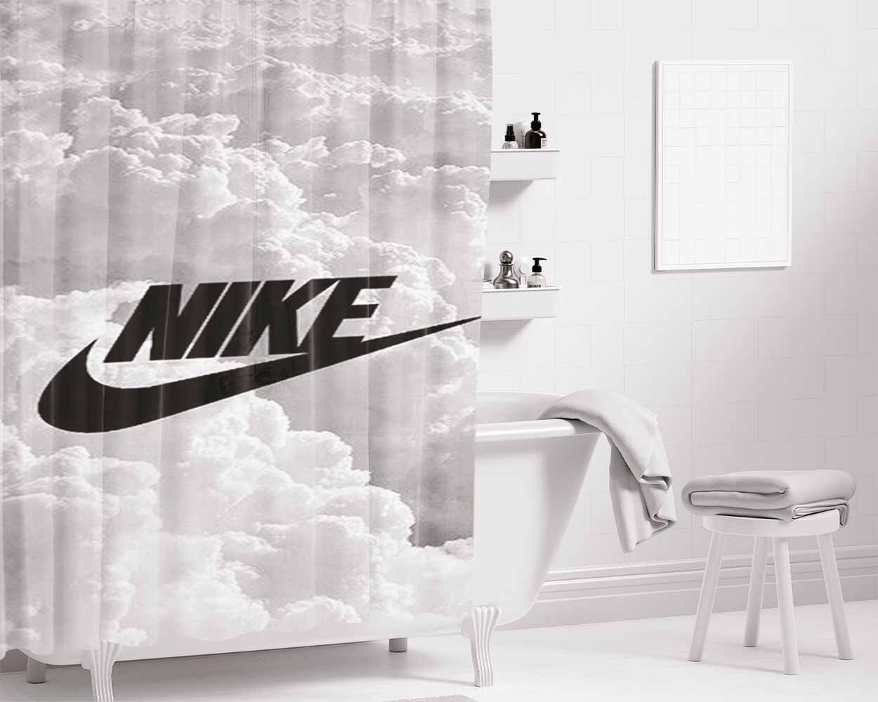 Nike Logo Cloud Bathroom Shower Curtain Fabric Waterproof | 66 X 72 Inch