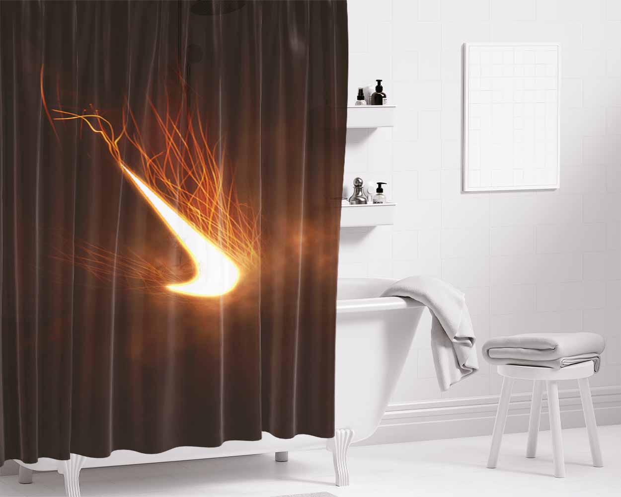 Nike Logo Fire Mode Bathroom Shower Curtain Fabric Waterproof | 66 X 72 Inch