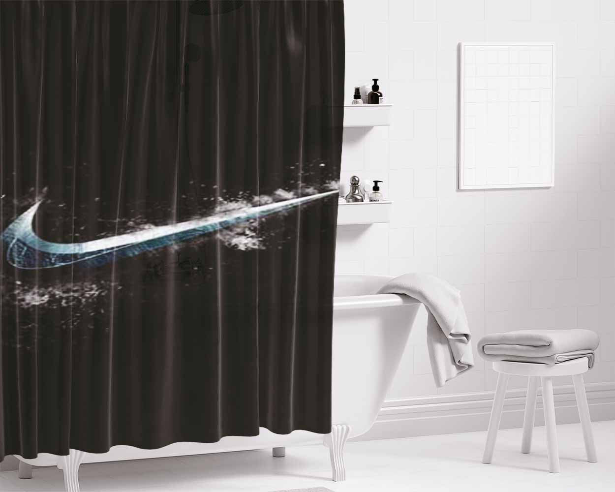 Nike Logo Stone Bathroom Shower Curtain Fabric Waterproof | 66 X 72 Inch