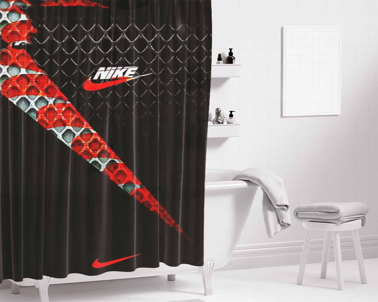 Nike Logo Upside Down Bathroom Shower Curtain Fabric Waterproof | 66 X 72 Inch