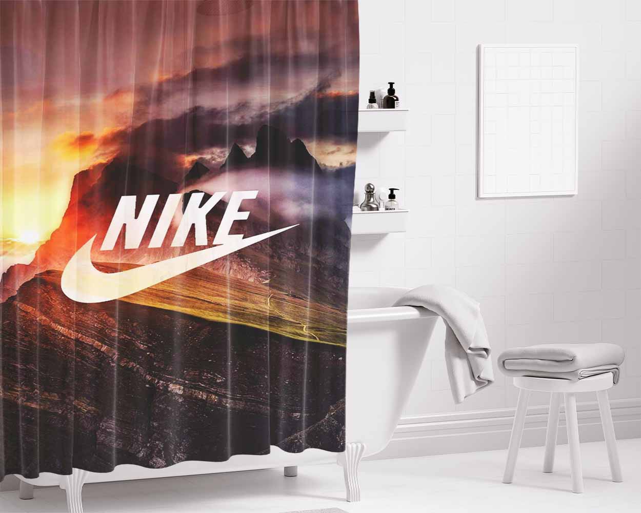 Nike Mural Mountain Bathroom Shower Curtain Fabric Waterproof | 66 X 72 Inch