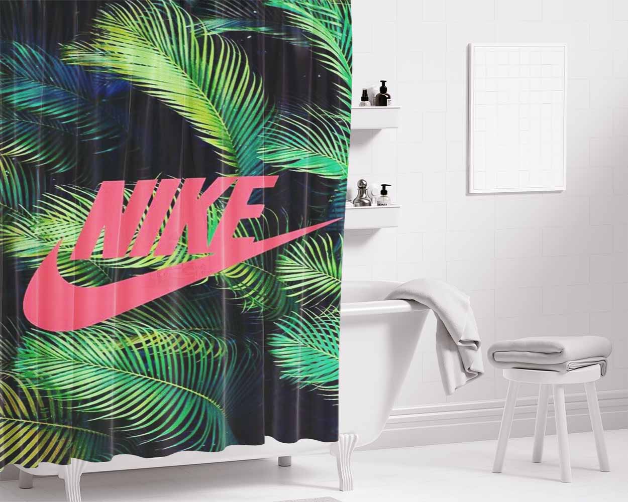 Nike Palm Pink Bathroom Shower Curtain Fabric Waterproof | 66 X 72 Inch