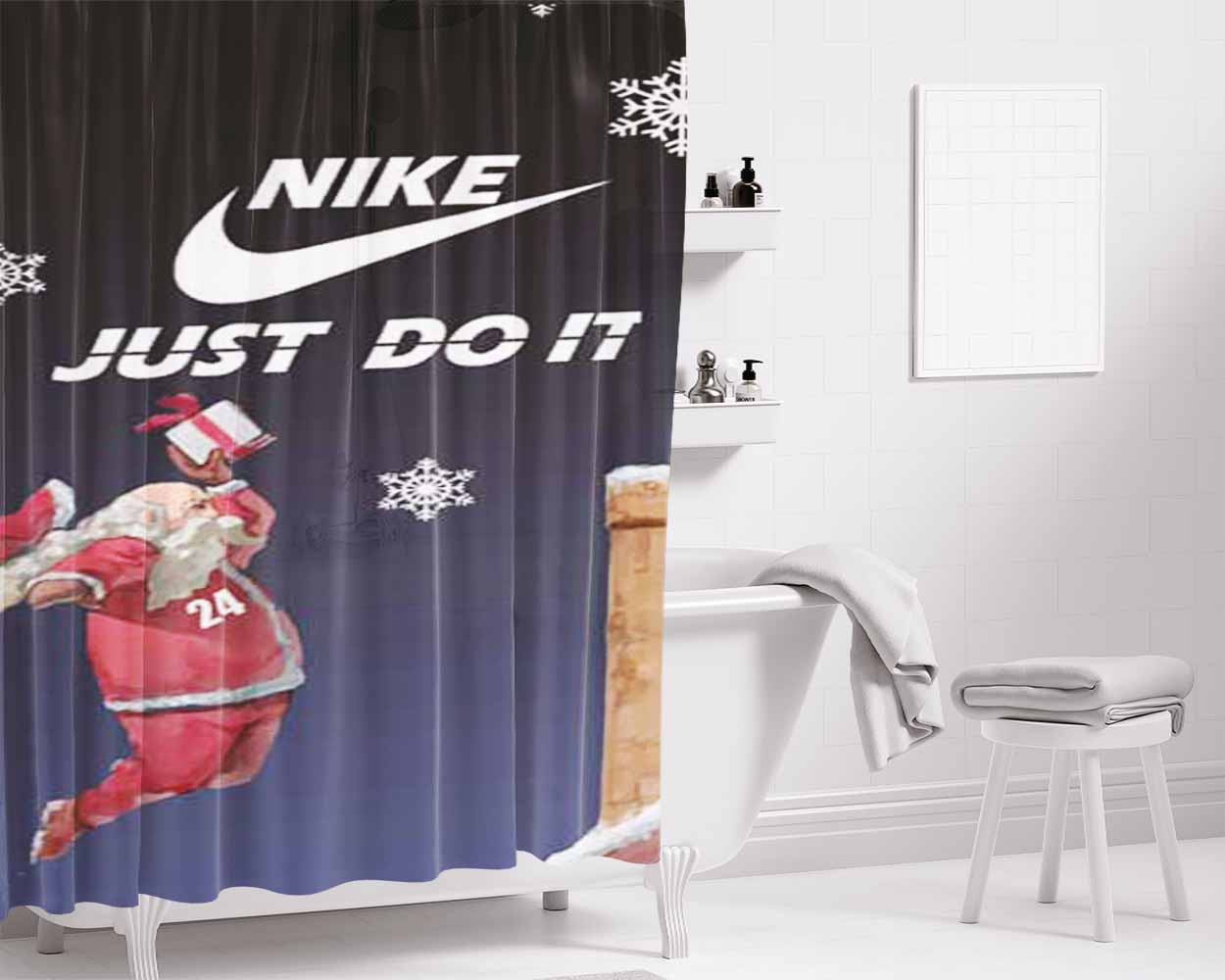 Nike Santa Dunk Bathroom Shower Curtain Fabric Waterproof | 66 X 72 Inch