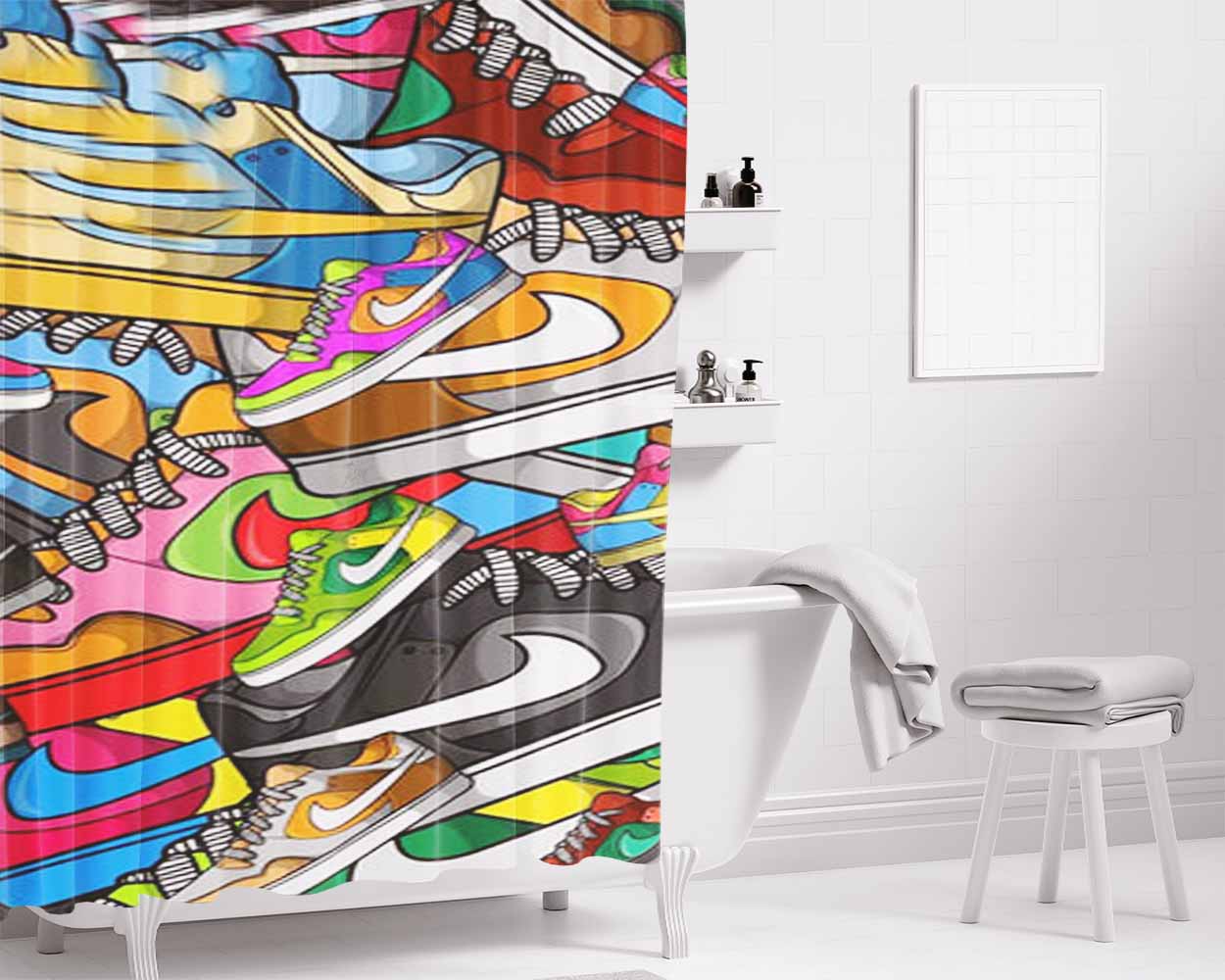 Nike Shoes Bathroom Shower Curtain Fabric Waterproof | 66 X 72 Inch