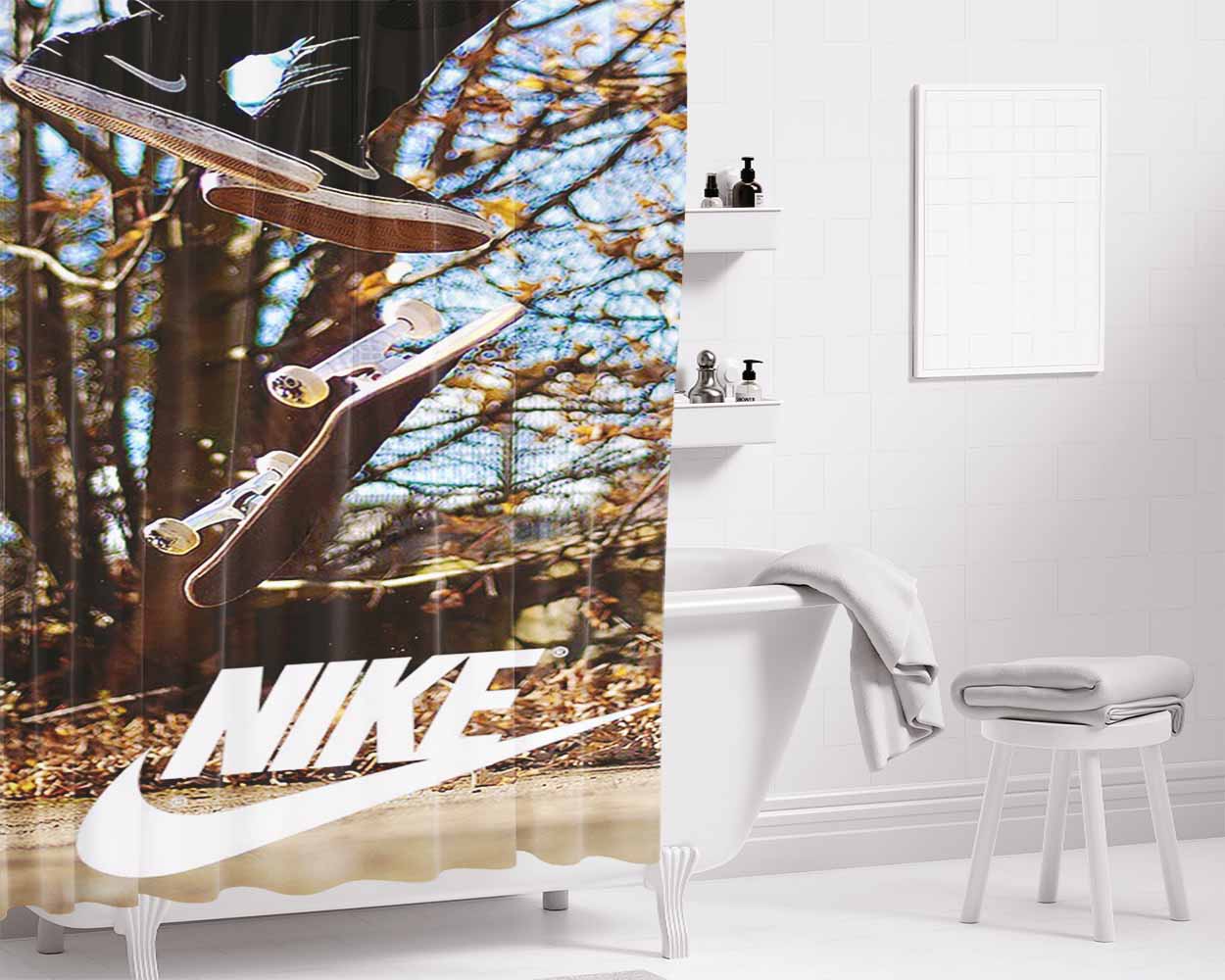 Nike Skateboards 2 Bathroom Shower Curtain Fabric Waterproof | 66 X 72 Inch