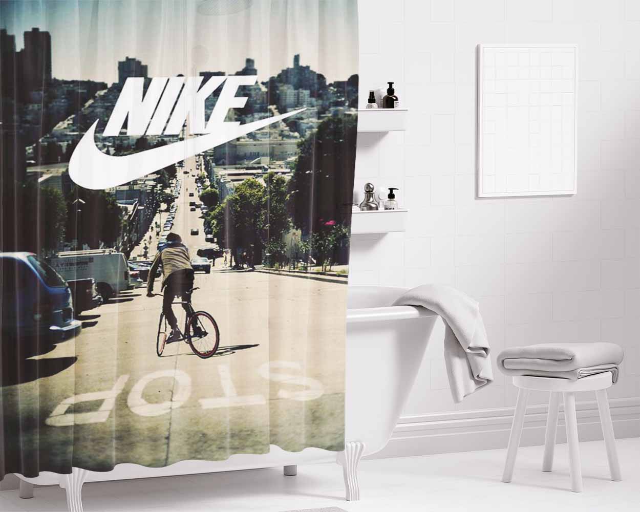 Nike Stop And The City Bathroom Shower Curtain Fabric Waterproof | 66 X 72 Inch