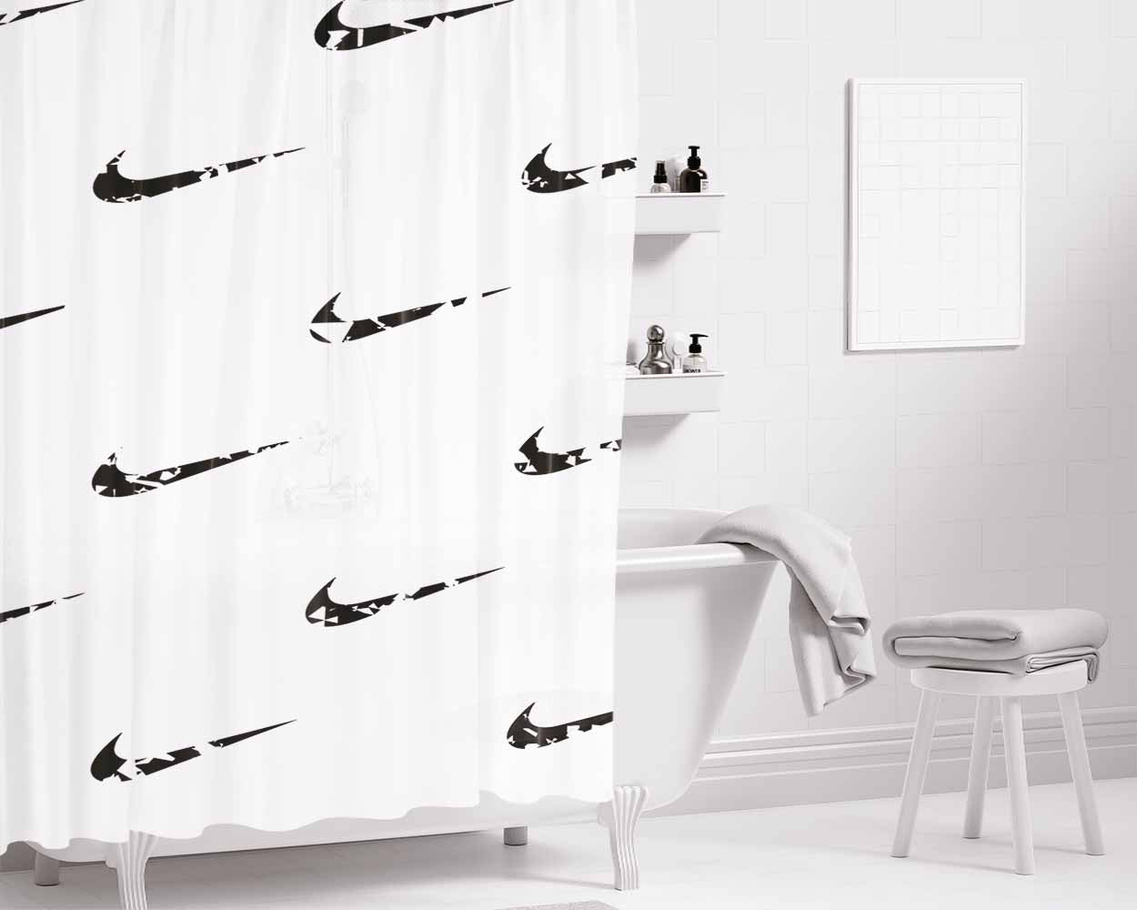 Nike Wallpaper Pattern Bathroom Shower Curtain Fabric Waterproof | 66 X 72 Inch