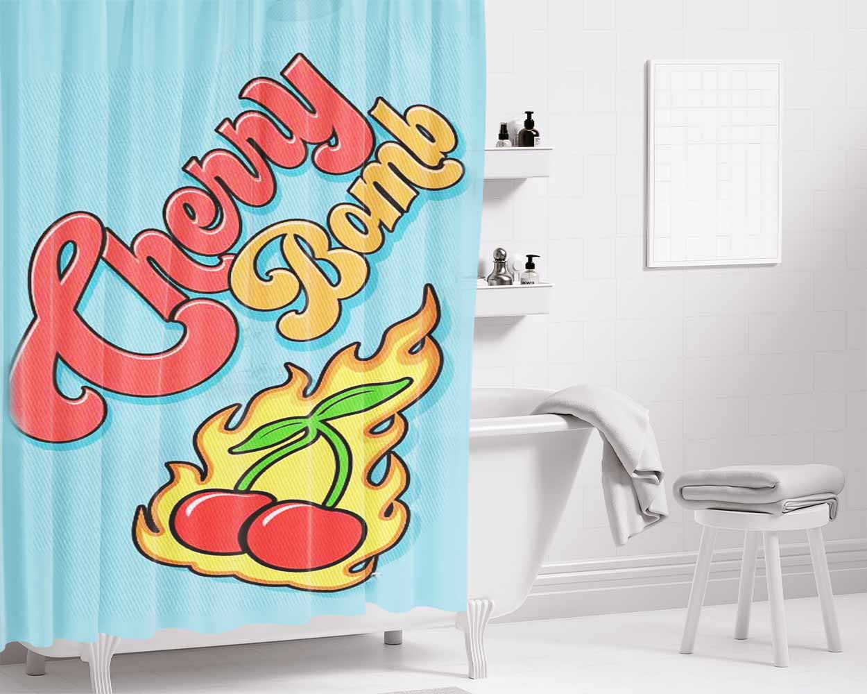 Niki Demartino Cherry Bomb Bathroom Shower Curtain Fabric Waterproof | 66 X 72 Inch