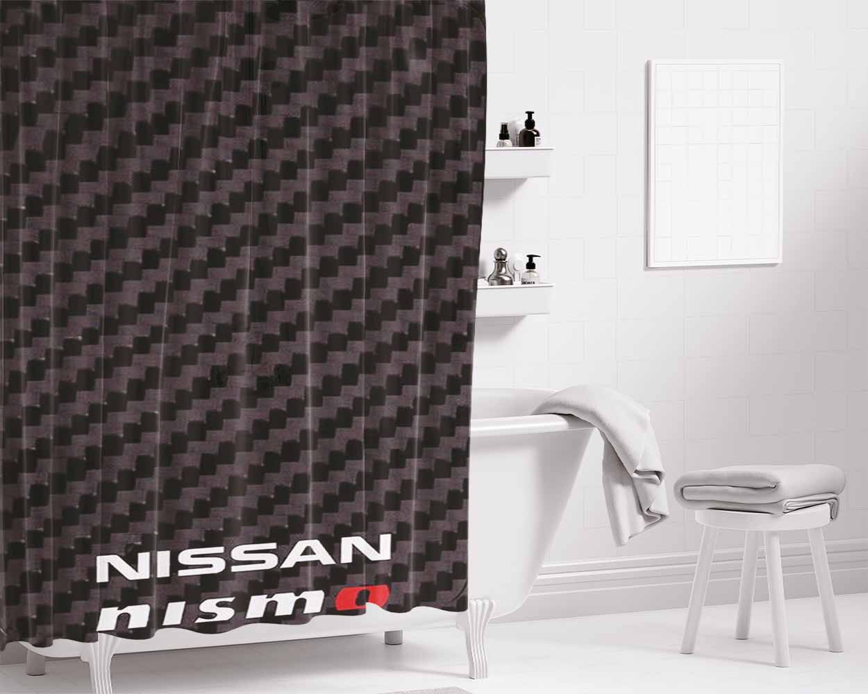 Nissan Nismo Jdm Style Carbon Fiber Bathroom Shower Curtain Fabric Waterproof | 66 X 72 Inch