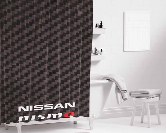 Nissan Nismo Jdm Style Carbon Fiber Bathroom Shower Curtain Fabric Waterproof | 66 X 72 Inch