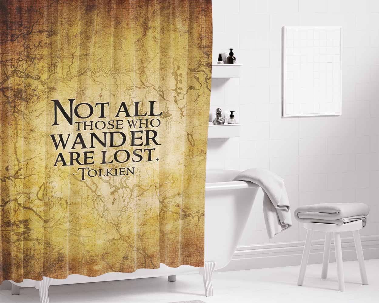 Not All Those Who Wander Are Lost Tolkien Bathroom Shower Curtain Fabric Waterproof | 66 X 72 Inch
