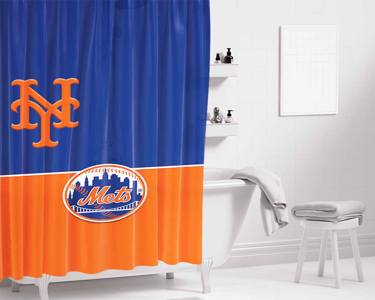 Ny Mets Minimalist Wallpaper Bathroom Shower Curtain Fabric Waterproof | 66 X 72 Inch