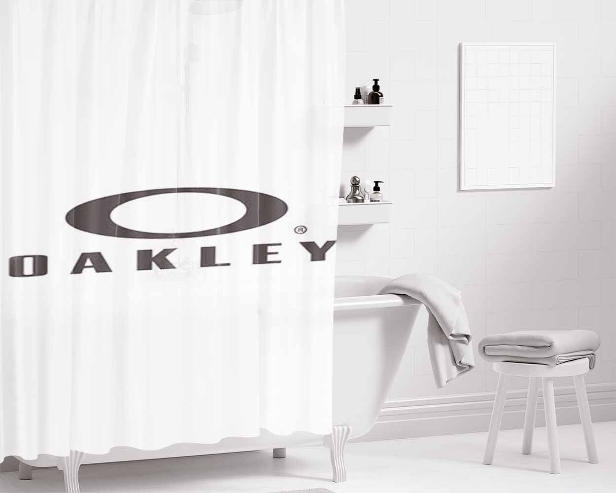 Oakley White Bathroom Shower Curtain Fabric Waterproof | 66 X 72 Inch