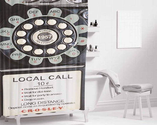 Old Payphone Retro Bathroom Shower Curtain Fabric Waterproof | 66 X 72 Inch