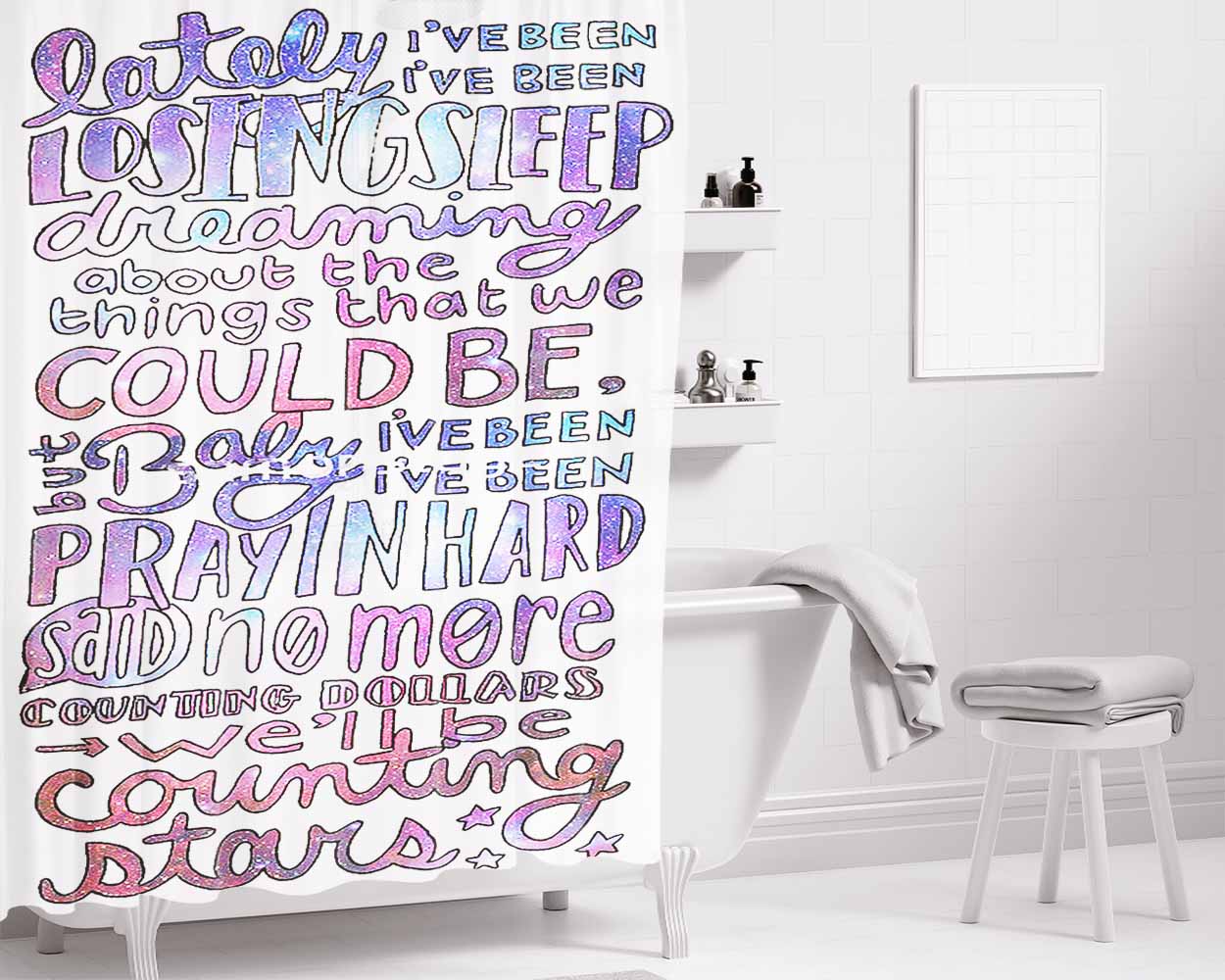 Onerepublic Lyric Cover Bathroom Shower Curtain Fabric Waterproof | 66 X 72 Inch