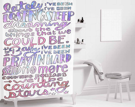 Onerepublic Lyric Cover Bathroom Shower Curtain Fabric Waterproof | 66 X 72 Inch