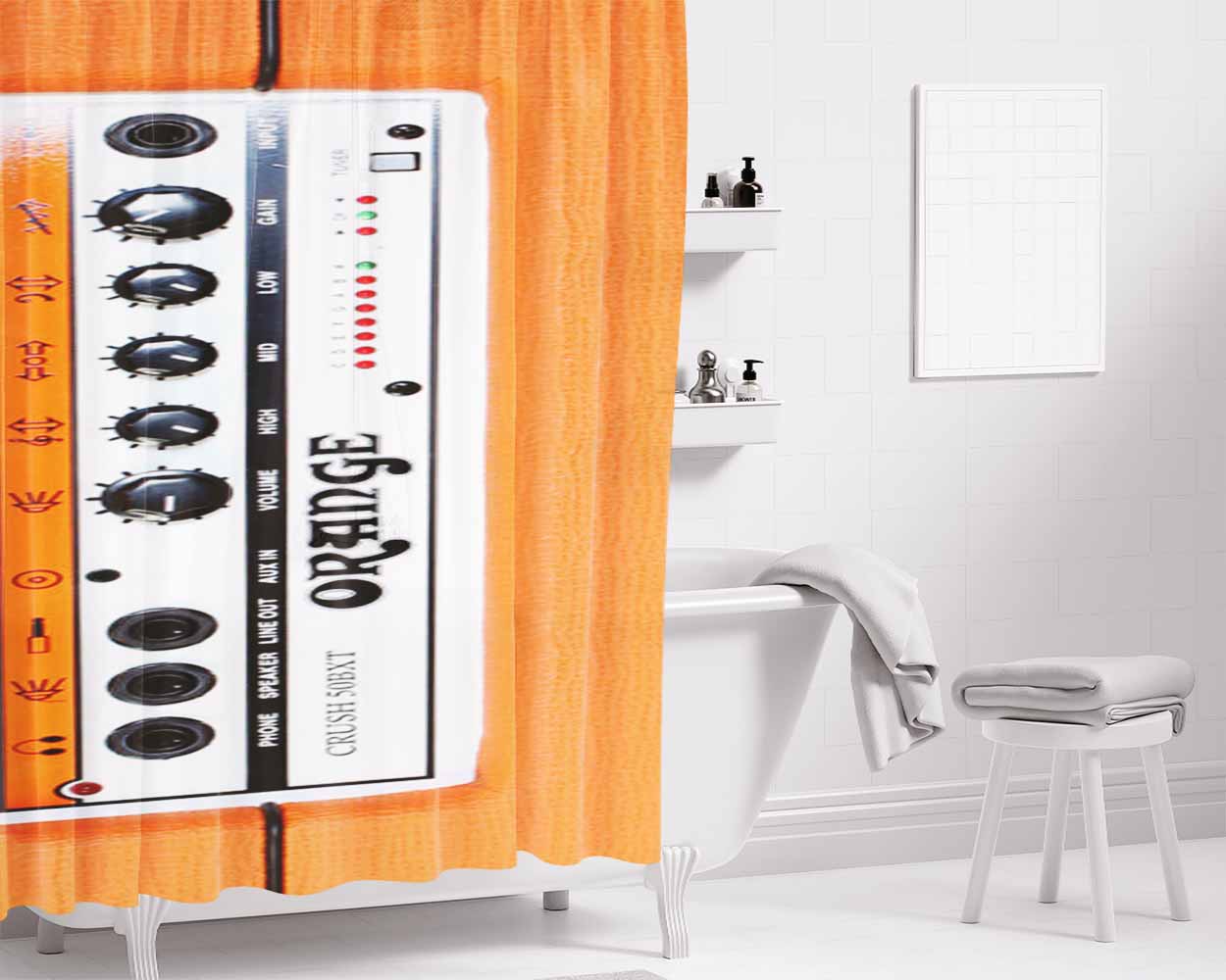 Orange Guitar Bass Amp Bathroom Shower Curtain Fabric Waterproof | 66 X 72 Inch