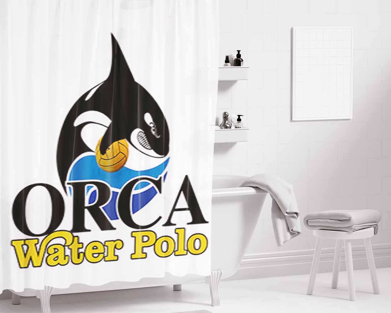 Orca Water Polo Bathroom Shower Curtain Fabric Waterproof | 66 X 72 Inch