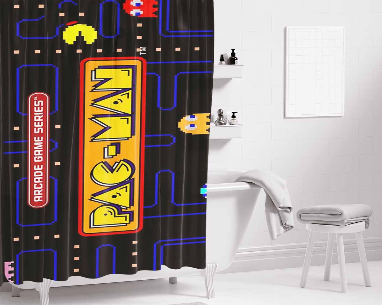Pac Man Arcade Game Series Bathroom Shower Curtain Fabric Waterproof | 66 X 72 Inch