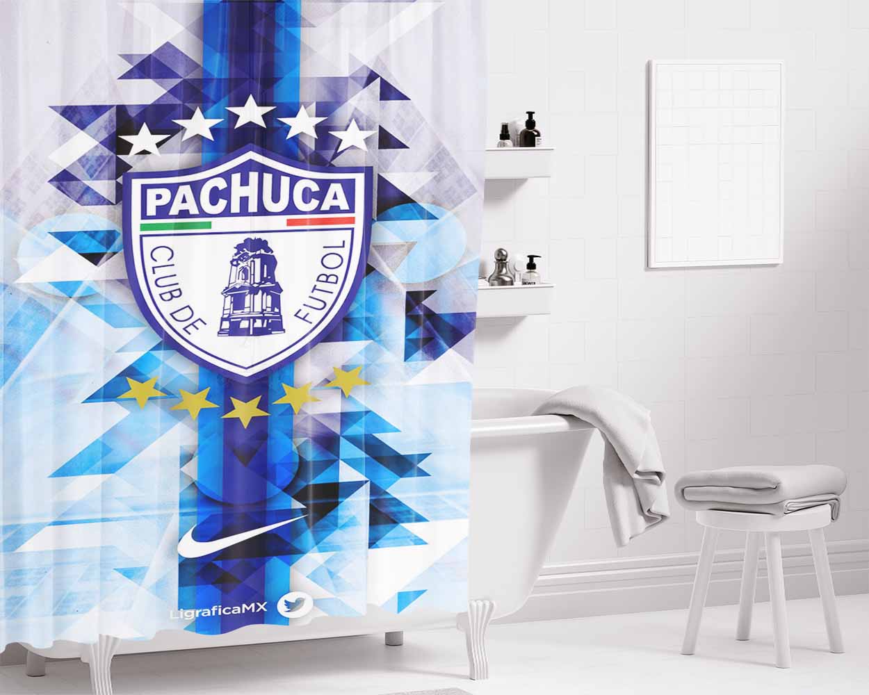 Pachuca Club De Futbol Bathroom Shower Curtain Fabric Waterproof | 66 X 72 Inch