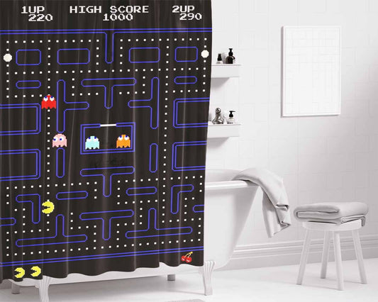 Pacman Game Bathroom Shower Curtain Fabric Waterproof | 66 X 72 Inch
