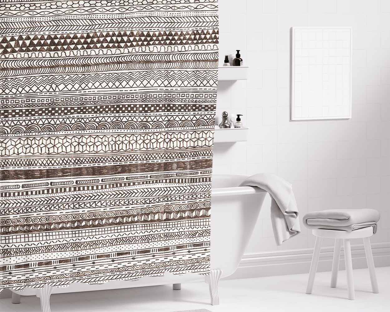 Pattern Black Sweet Bathroom Shower Curtain Fabric Waterproof | 66 X 72 Inch