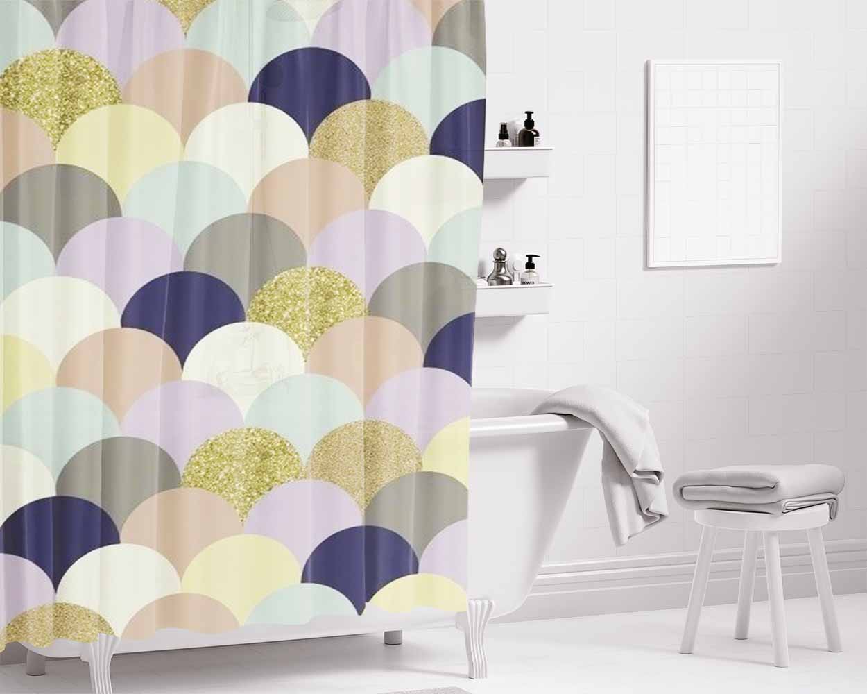 Pattern Blue San Kies Bathroom Shower Curtain Fabric Waterproof | 66 X 72 Inch
