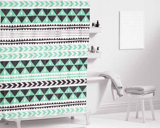 Pattern Blue Sky Mint Bathroom Shower Curtain Fabric Waterproof | 66 X 72 Inch