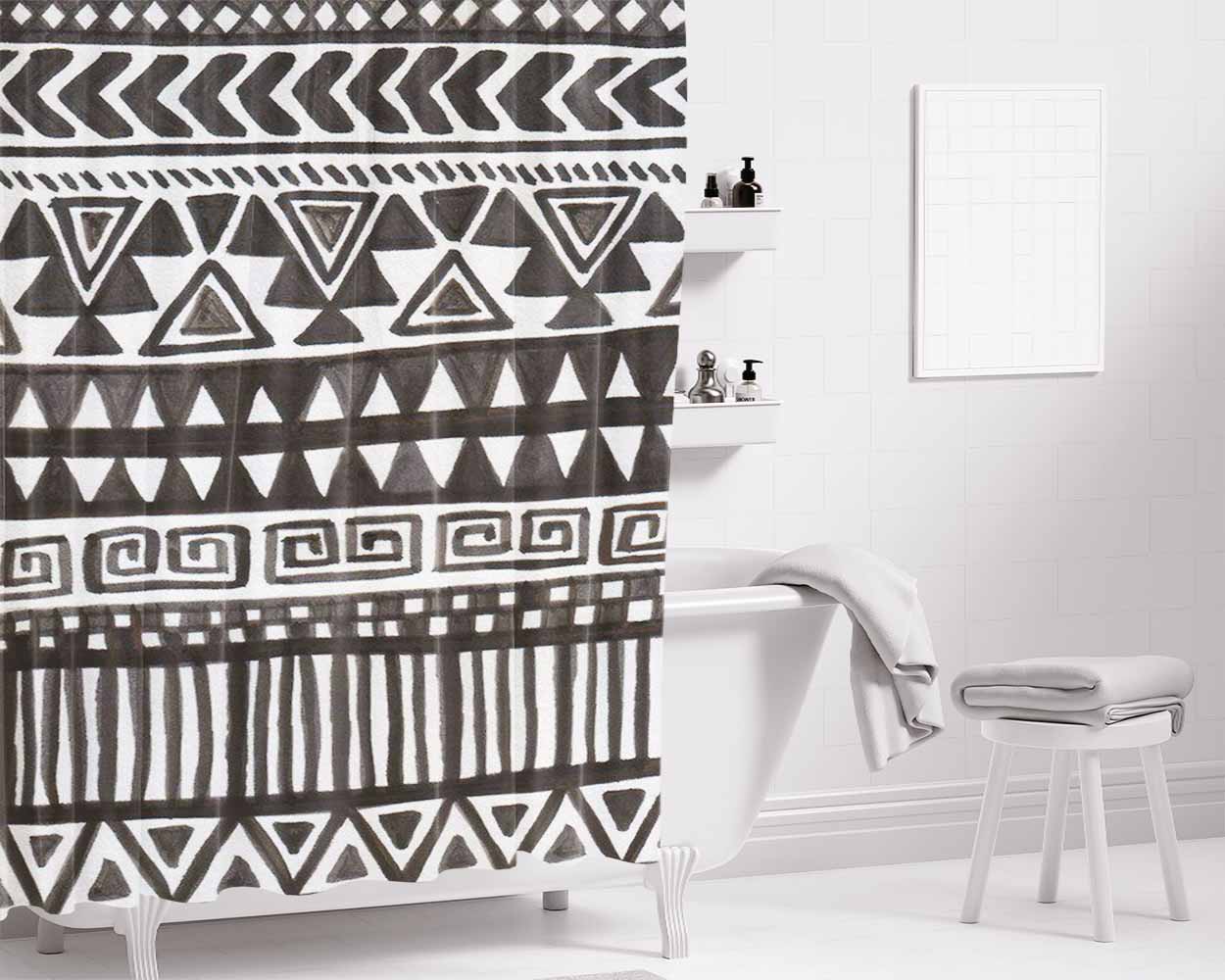Pattern Cat Black Bathroom Shower Curtain Fabric Waterproof | 66 X 72 Inch