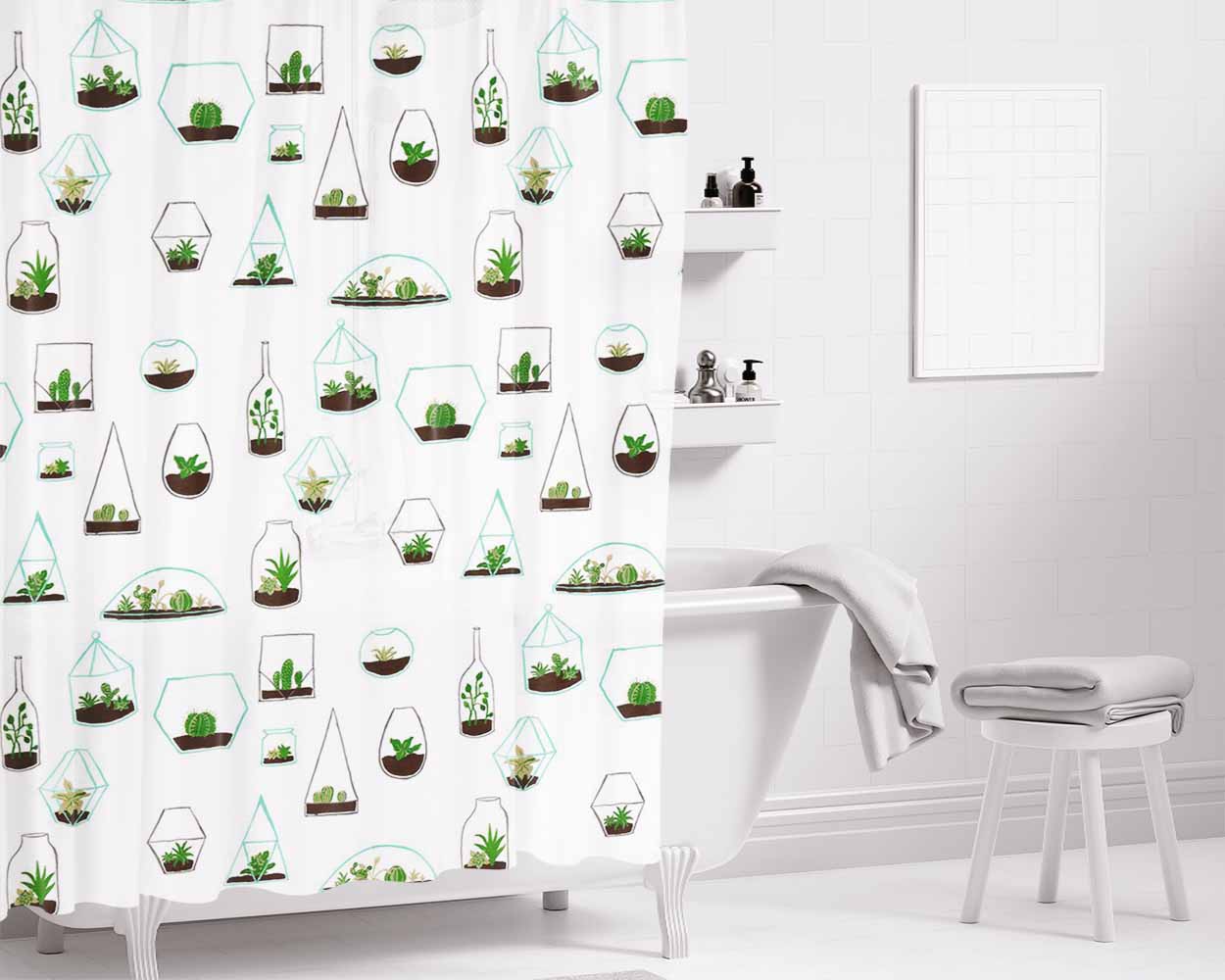 Pattern Go Green Flora Bathroom Shower Curtain Fabric Waterproof | 66 X 72 Inch