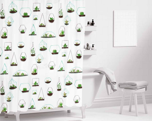 Pattern Go Green Flora Bathroom Shower Curtain Fabric Waterproof | 66 X 72 Inch