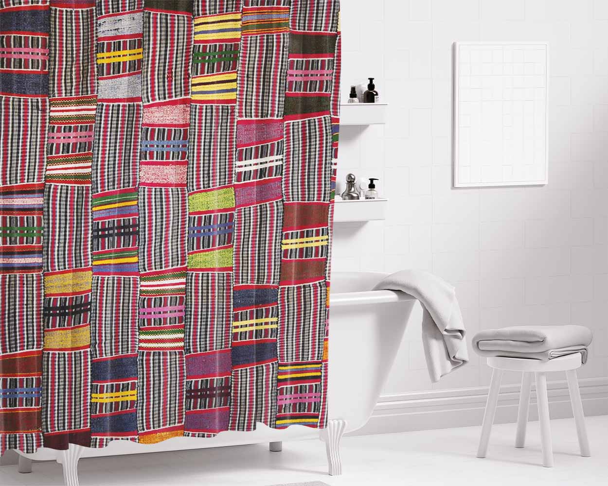 Pattern Imb Mask Bowl Bathroom Shower Curtain Fabric Waterproof | 66 X 72 Inch