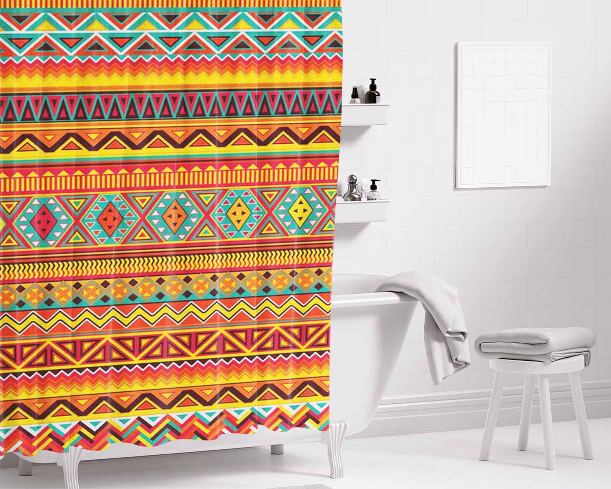 Pattern Indonesia Bathroom Shower Curtain Fabric Waterproof | 66 X 72 Inch