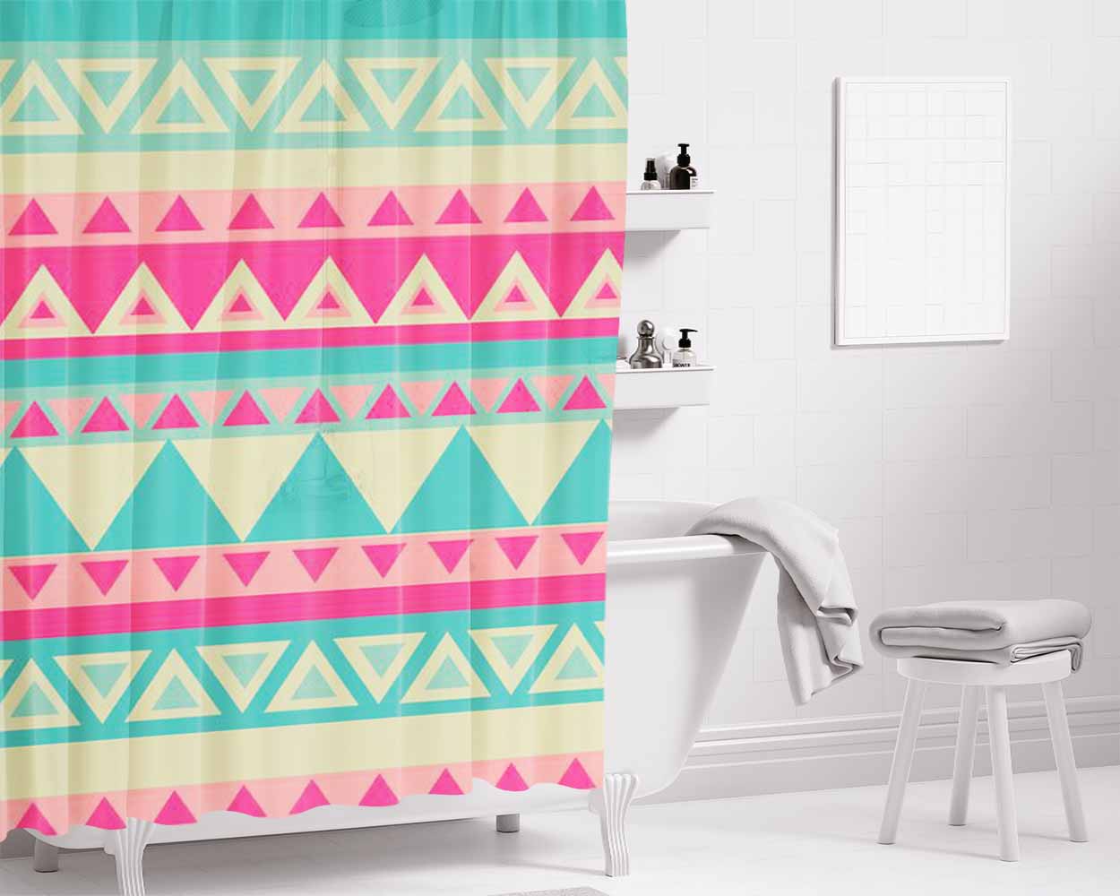 Pattern Pink Cute Tosqa Bathroom Shower Curtain Fabric Waterproof | 66 X 72 Inch