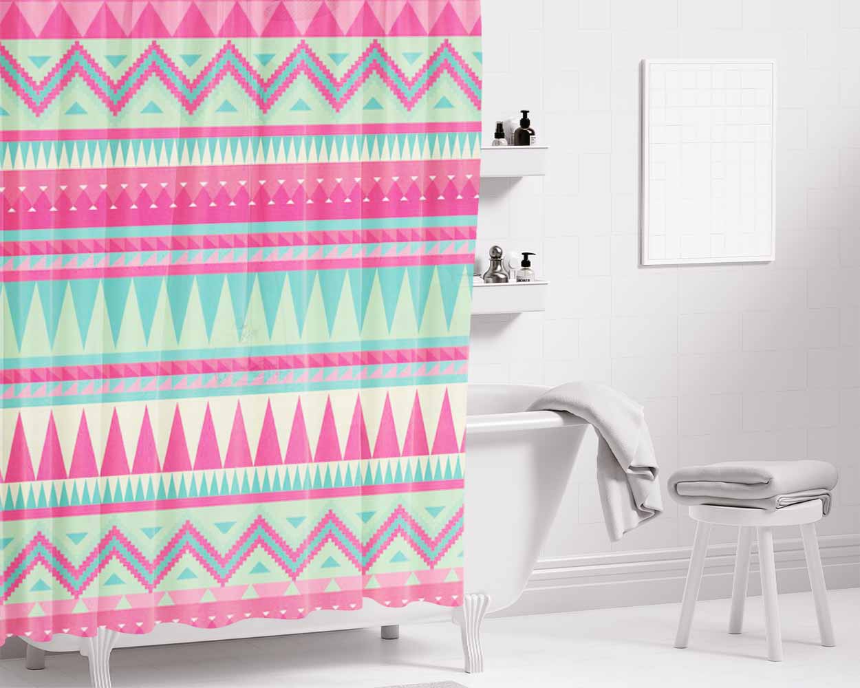 Pattern Pink Bathroom Shower Curtain Fabric Waterproof | 66 X 72 Inch