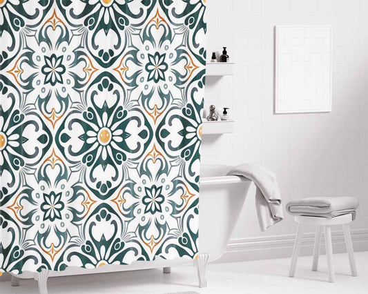 Pattern With A Floral Design Bathroom Shower Curtain Fabric Waterproof | 66 X 72 Inch