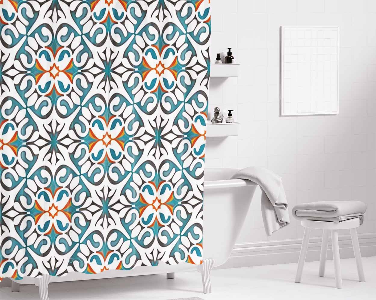 Pattern With The Letters E Bathroom Shower Curtain Fabric Waterproof | 66 X 72 Inch