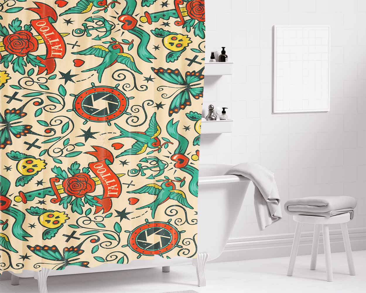 Pattern Bathroom Shower Curtain Fabric Waterproof | 66 X 72 Inch
