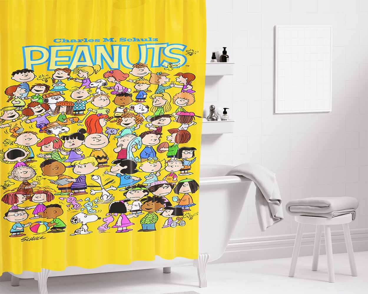 Peanuts Character Bathroom Shower Curtain Fabric Waterproof | 66 X 72 Inch