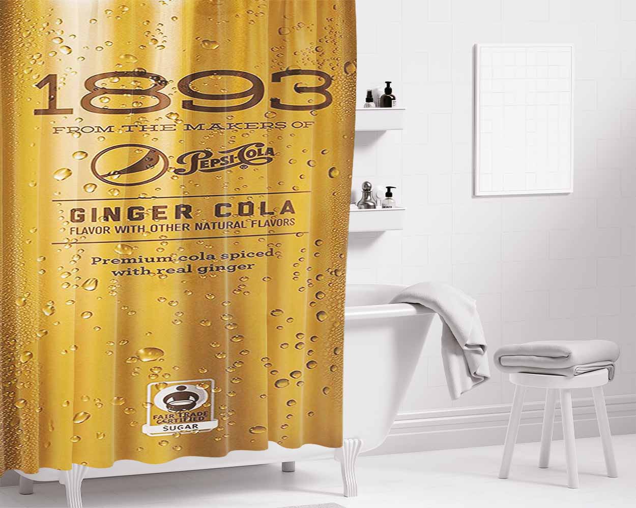 Pepsi Cola 1893 Ginger Gold Ice Cans Bathroom Shower Curtain Fabric Waterproof | 66 X 72 Inch