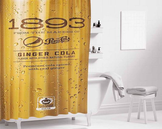 Pepsi Cola 1893 Ginger Gold Ice Cans Bathroom Shower Curtain Fabric Waterproof | 66 X 72 Inch