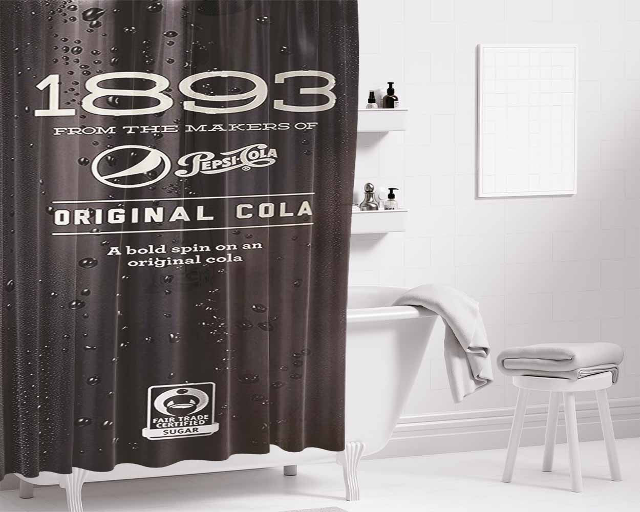 Pepsi Cola 1893 Original Black Ice Cans Bathroom Shower Curtain Fabric Waterproof | 66 X 72 Inch