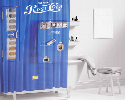 Pepsi Cola Blue Vintage Vending Machine Bathroom Shower Curtain Fabric Waterproof | 66 X 72 Inch