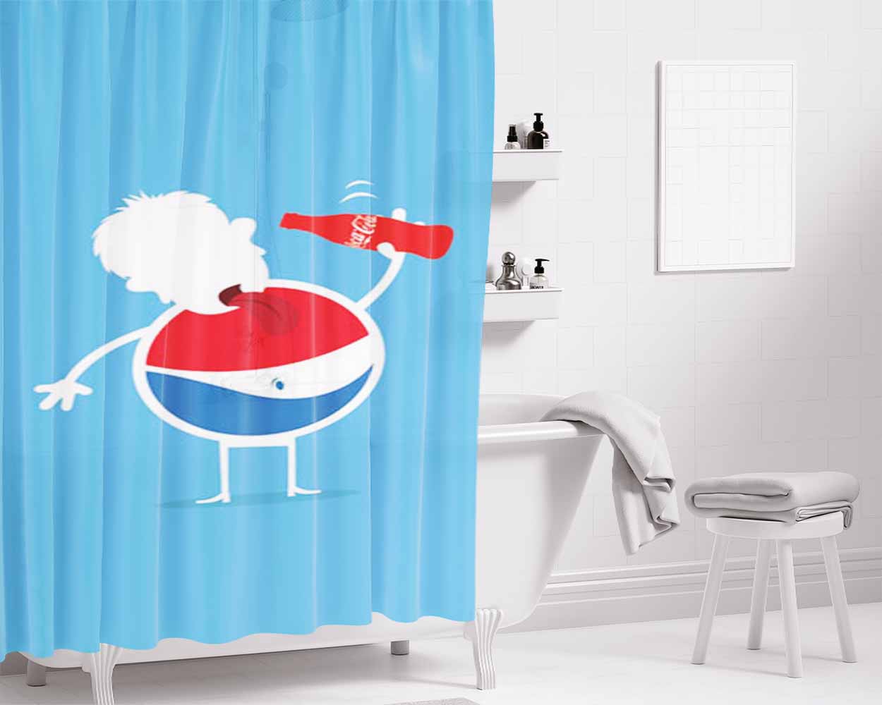 Pepsi Drink Art Bathroom Shower Curtain Fabric Waterproof | 66 X 72 Inch