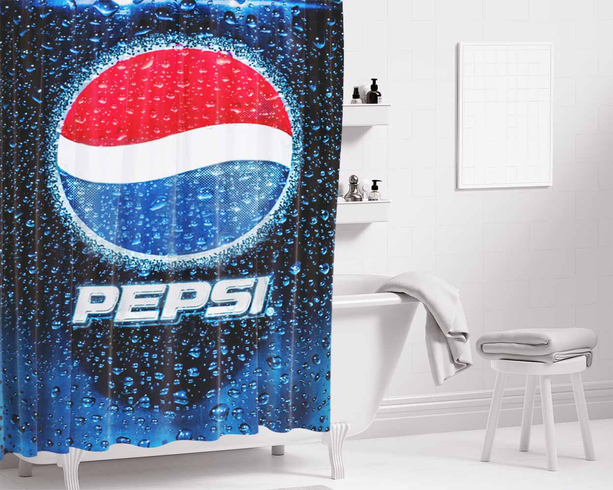Pepsi Ice Cold Bathroom Shower Curtain Fabric Waterproof | 66 X 72 Inch