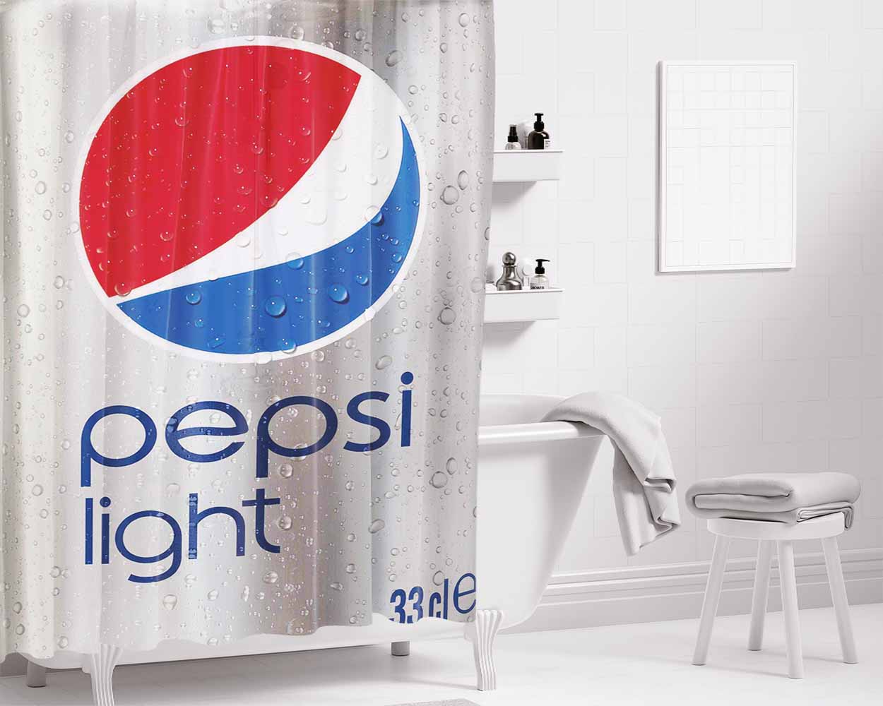Pepsi Light Ice Soft Drink Cans Bathroom Shower Curtain Fabric Waterproof | 66 X 72 Inch
