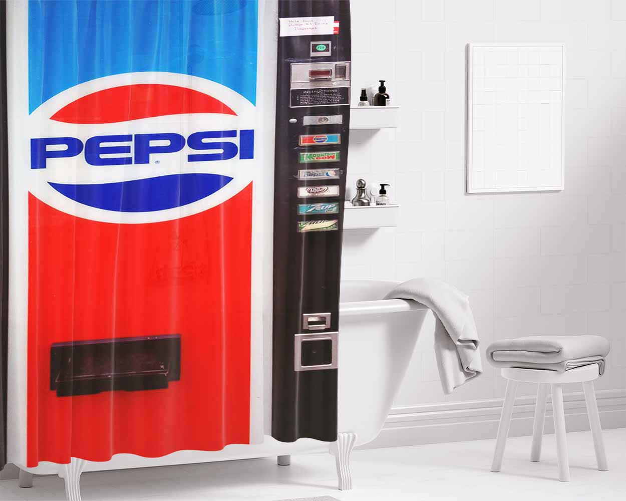 Pepsi Soft Drink Vending Machine Bathroom Shower Curtain Fabric Waterproof | 66 X 72 Inch