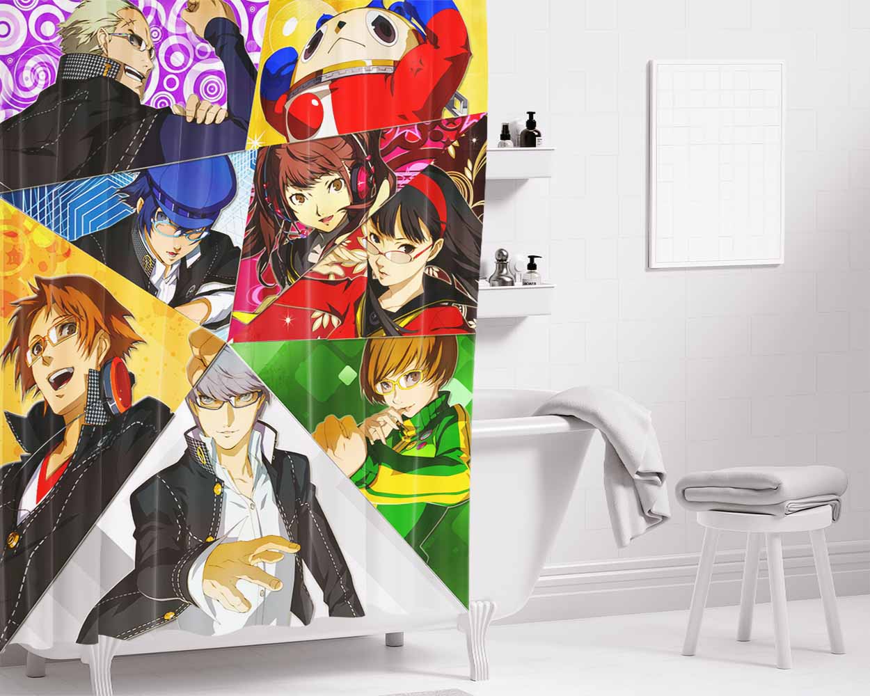 Persona 4 All Characters Bathroom Shower Curtain Fabric Waterproof | 66 X 72 Inch